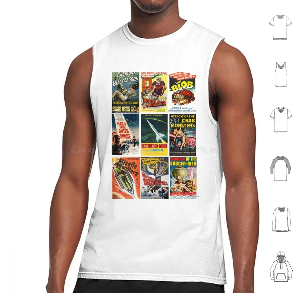 

Vintage Sci-Fi Movie Posters Collage Tank Tops Vest Sleeveless Retro Science Fiction Sci Fi B Movie Movie Film Wall Cinema