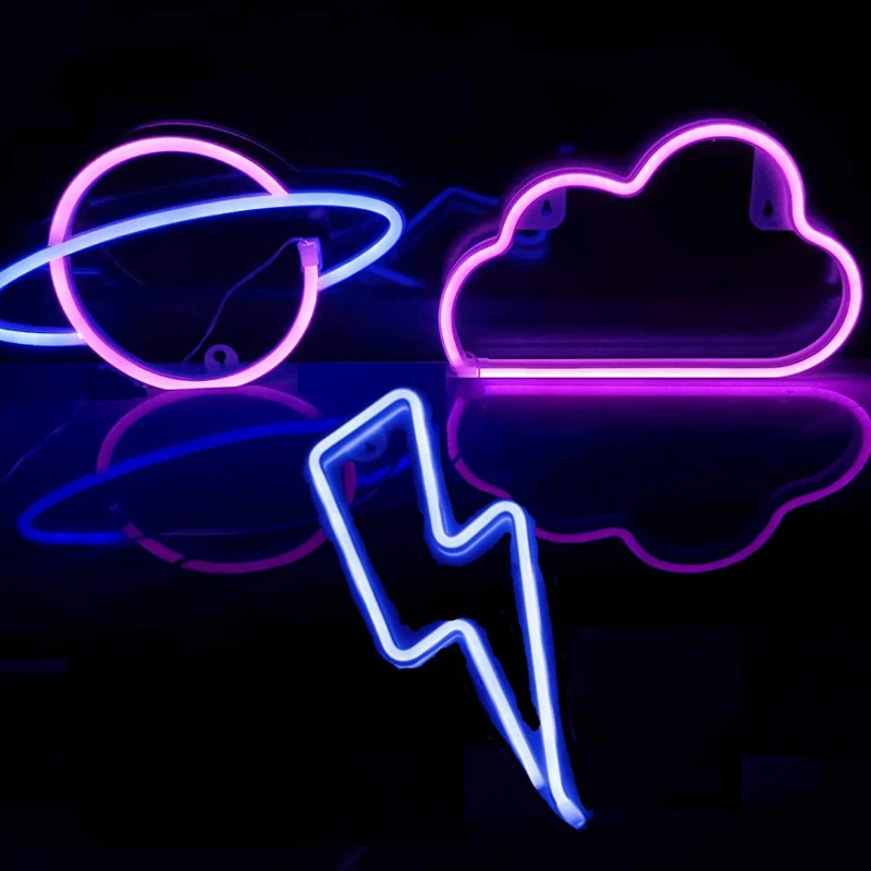 

3 Pcs Neon Signs,LED Neon Light Signs for Wall Decoration,LED Cloud Lightning Planet Neon Lights for Bedroom,Party,Birthday,Chri