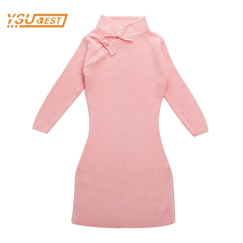 Kids Baby Girls Long sleeve Pure Color Children's Clothes Dress Chinese Style Cheongsam Princess |