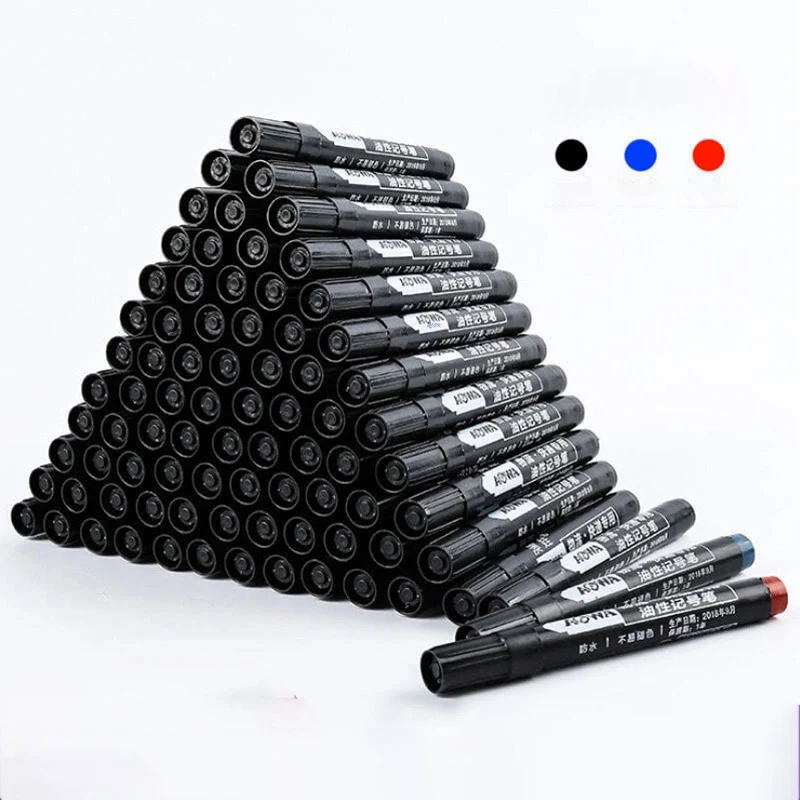 

20pcs Paint Marker Pen Oliy 1.5mm Waterproof Black Blue Red Pen Tyre Marker Quick Drying Office Signature Pen Stationery Supply