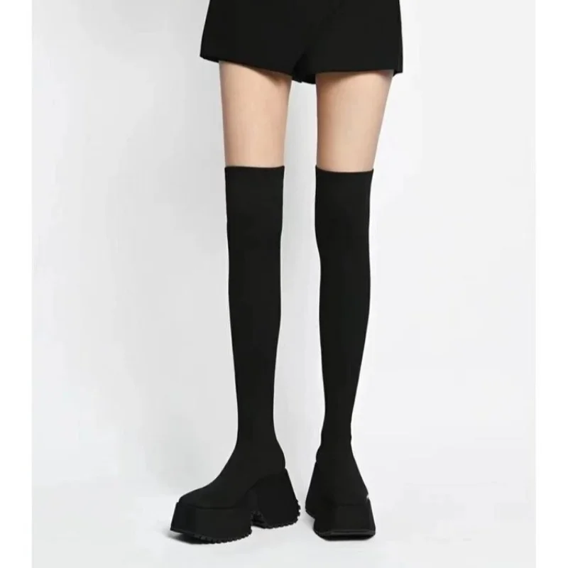 

2023 Brand Shoes for Women Slip-on Women's Boots Fashion Solid Party Party Boots Women New Round Toe Over-the-Knee Stretch Boots