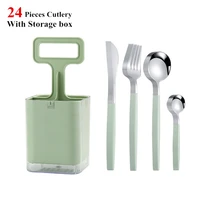 new cutlery set 24 pcs stainless steel spoon fork dinnerware set with storage holder box gold silver flatware set for 6 pink