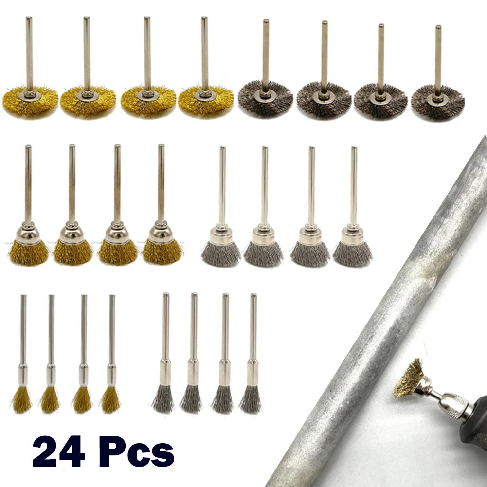 

24Pcs Brass Brush Steel Wire Wheel Brushes Rotary Tool For Drill Polishing Grinding Wheel T-shaped Small Brush Accessories