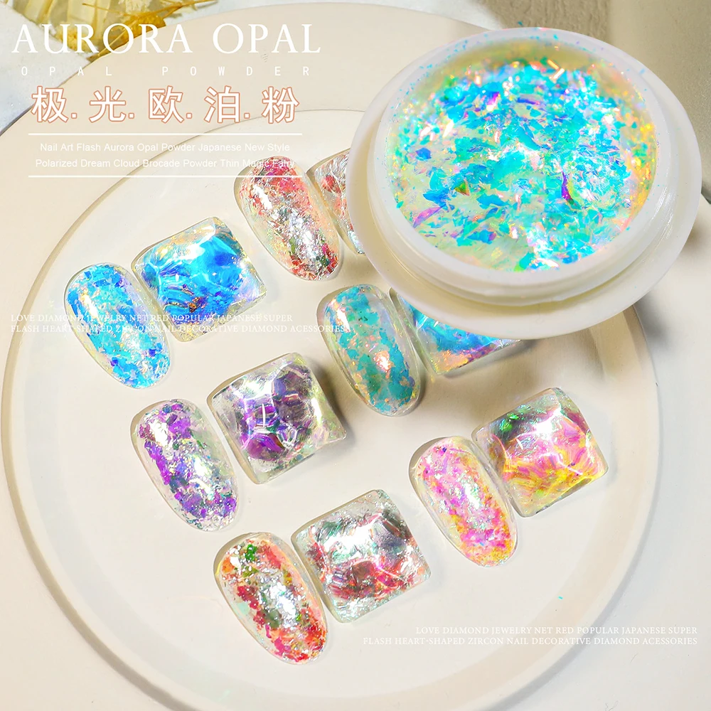 

1Jar Aurora Opal Glitter Nails Art Super Shining Sparkly Powders Polarized Flake Iridescent Manicure Sequins Nail Decoration