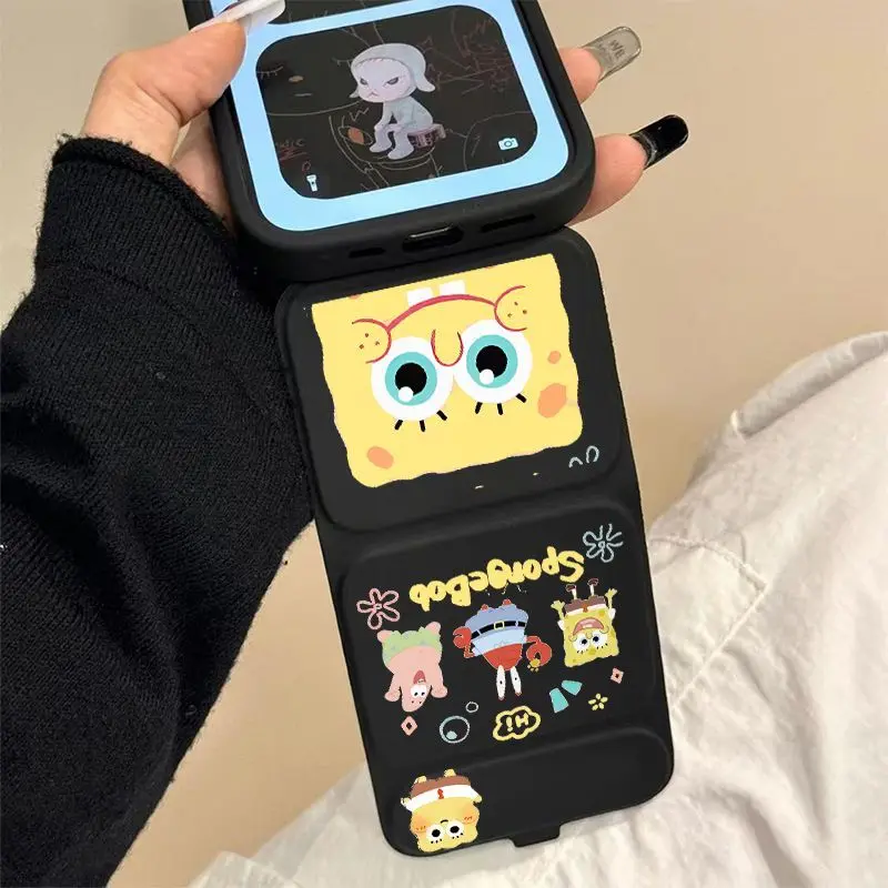 Милый чехол для телефона с Спанч Бобом и складной подставкой для iPhone 16 15 Pro Max 14 13 12, силиконовый, полностью закрывающий, с мультяшными персонажами Патриком и Мистером Крабсом (art.: 3920db7e4165a) - 3920db7e4165a