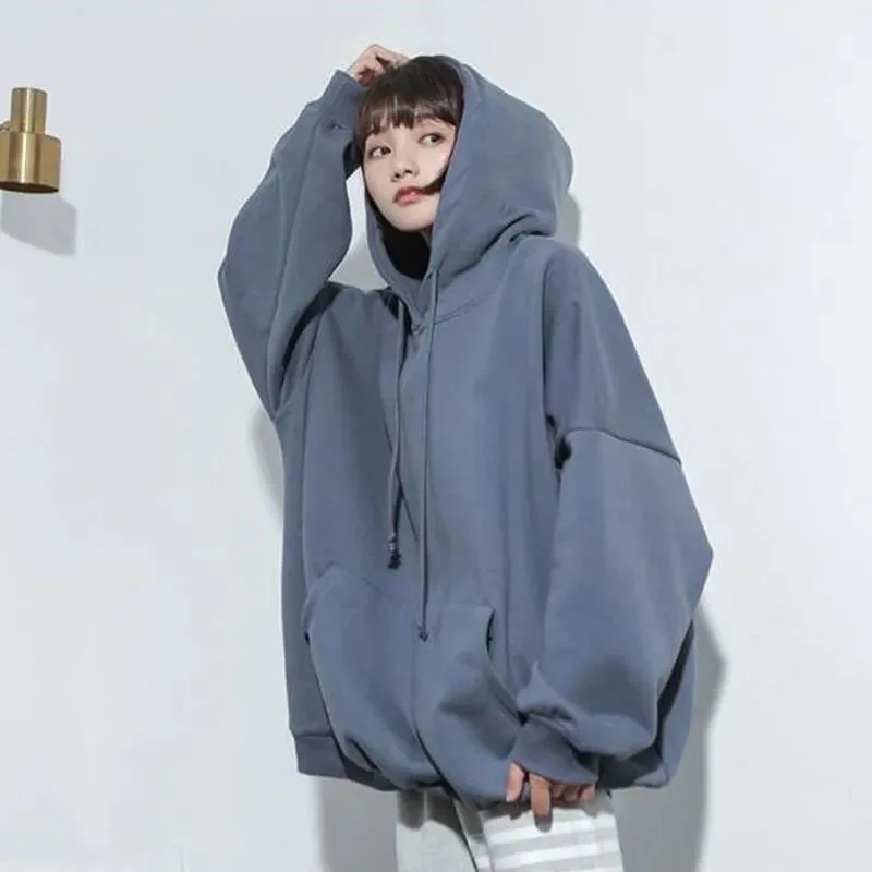 

Solid Color Oversized Hoodies Sweatshirts Korean Loose Women Harajuku Simple Clothing Thin Couple Tops Coats Streetwear 2023 New