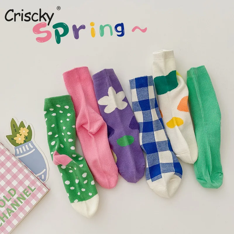

Criscky 3 Pairs Cotton Kids Socks Floral Spring Summer Socks For Baby Girls Cute Printing Socks Korean Kids Socks
