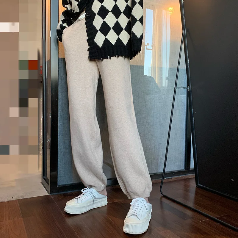 

Solid color wool thickened close-up casual pants for women's Korean version loose high waist trousers 2021 winter new style