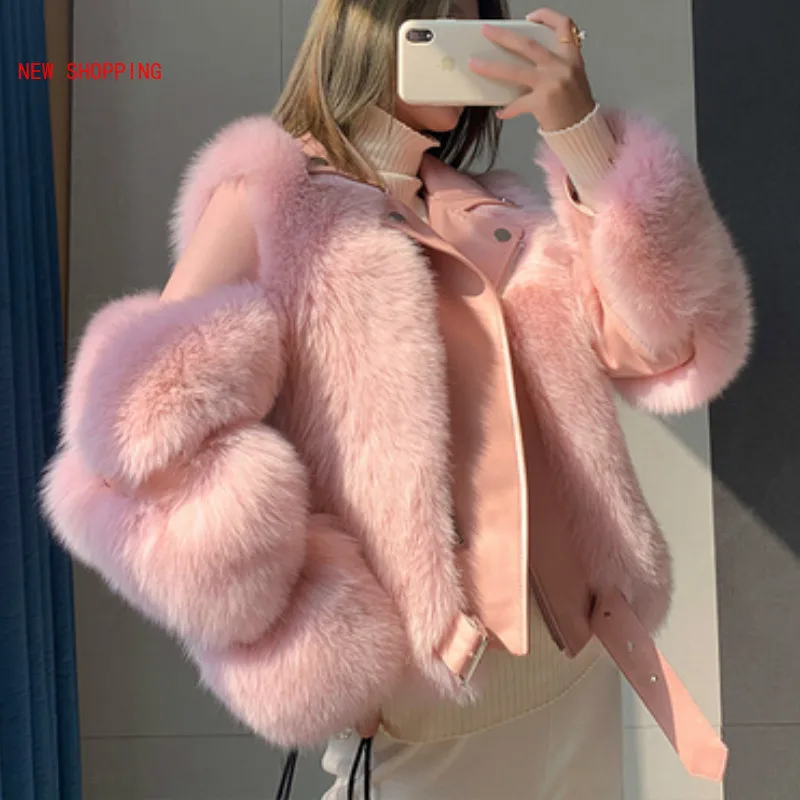 Faux Fur Coat Women Pink High Quality Furry Cropped Faux Fur Leather Patchwork Jacket Woman Winter Overcoat Faux Fur Short Coats