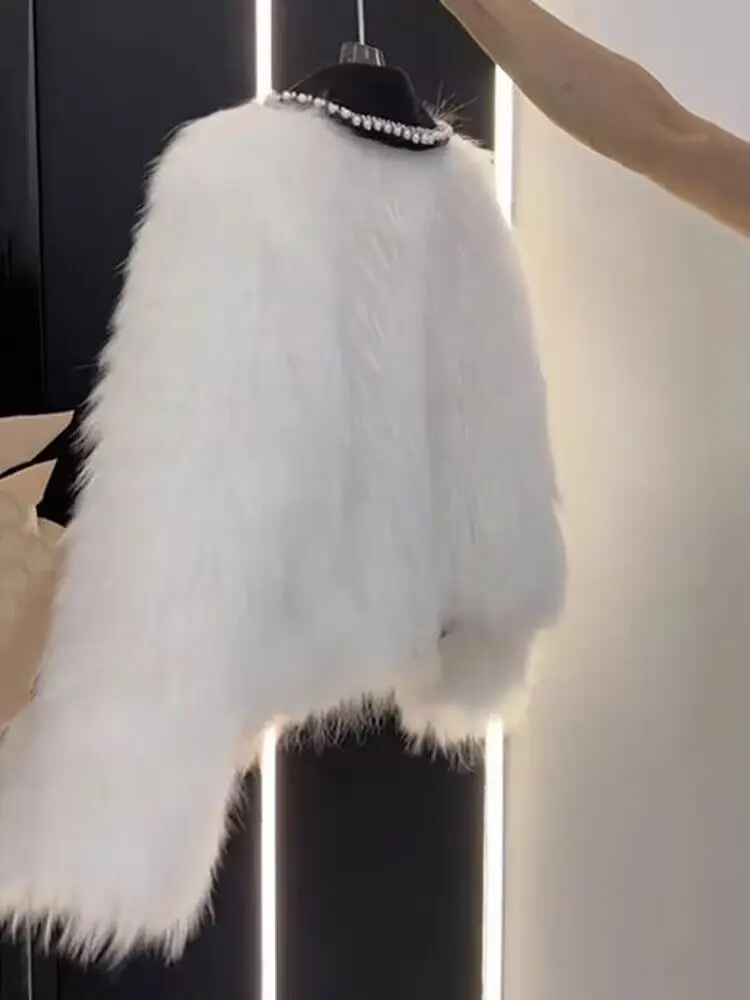 Высококачественное плотное пальто из искусственного меха с бусинами для женщин