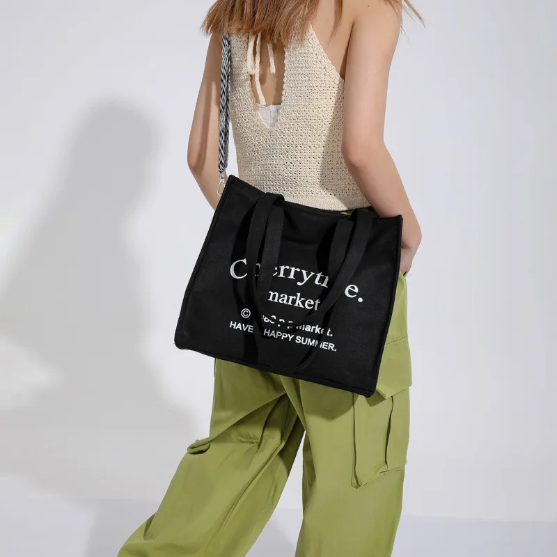 

Letter Canvas Shoulder Bag 2023 New Autumn Vintage Solid Color Shoulder Bag Student Commuter The Tote Bag for Women