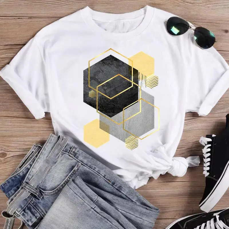 

Women Abstract Geometric 90s Fashion Cartoon Short Sleeve Summer O-neck Shirt Print T-shirts Female Graphic T Top Tee T-Shirt