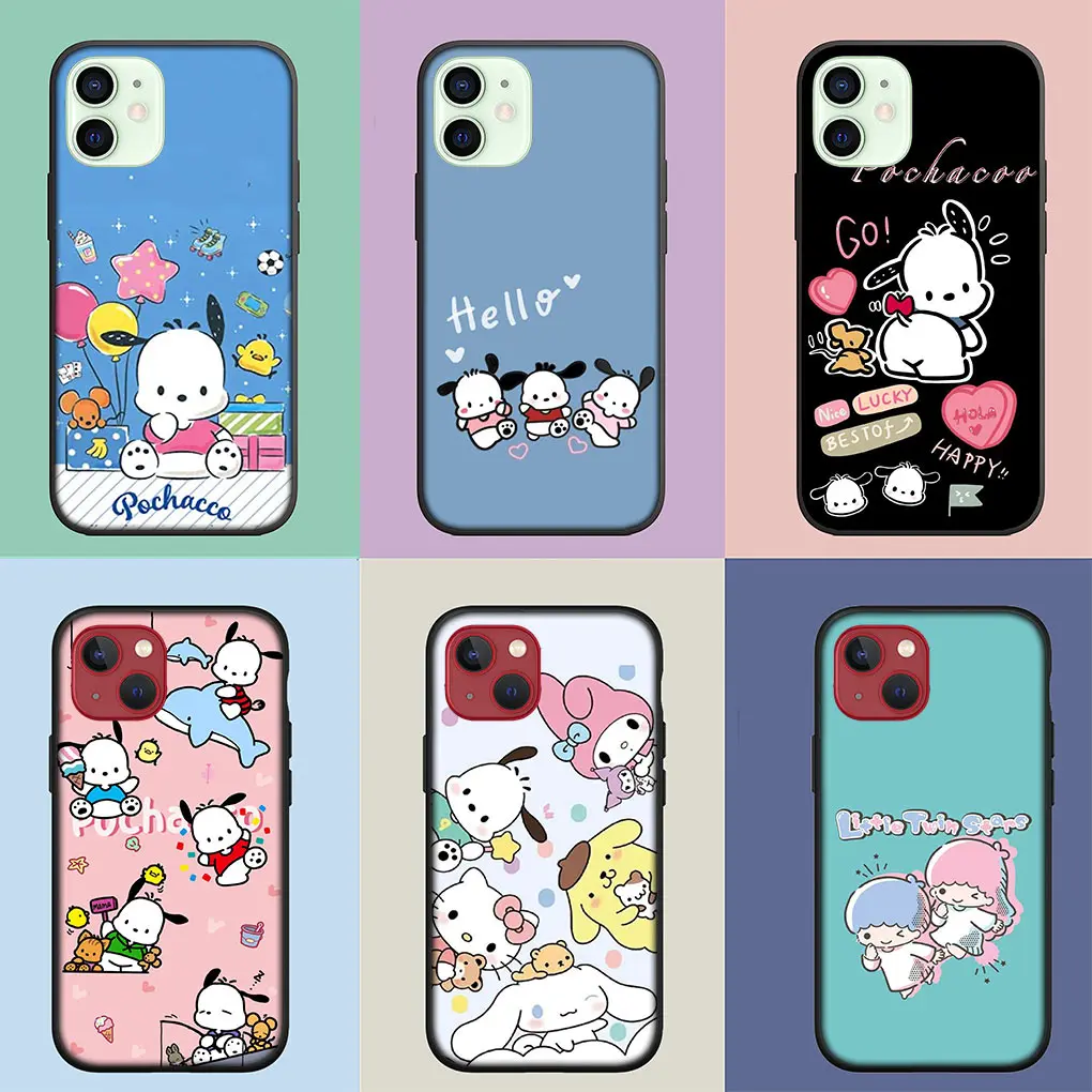 Чехол Pochacco Little Twin Star Cover для телефона Apple iPhone 15 14 Plus 13 12 Mini Pro Max XR + 13Pro 14+ 15+ Funda Soft Casing