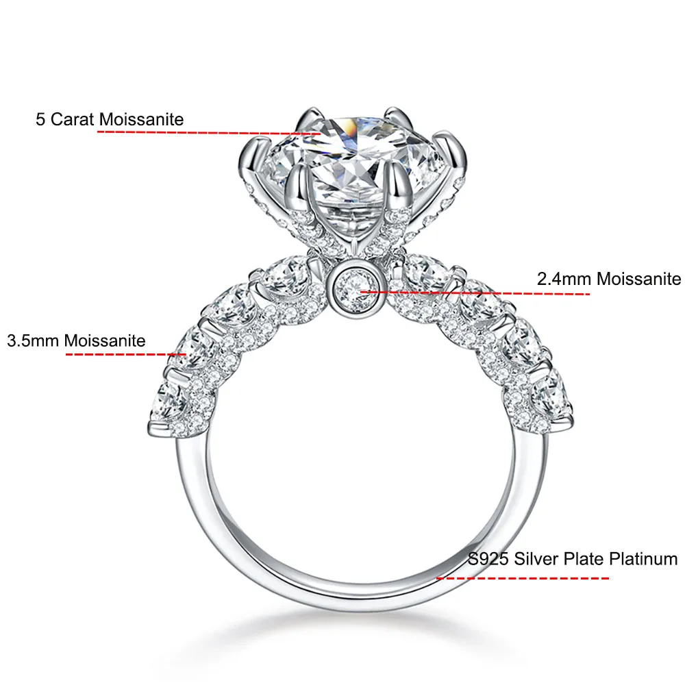 Кольцо с муассанитом из серебра S925 пробы 5 + 2 3 карат |