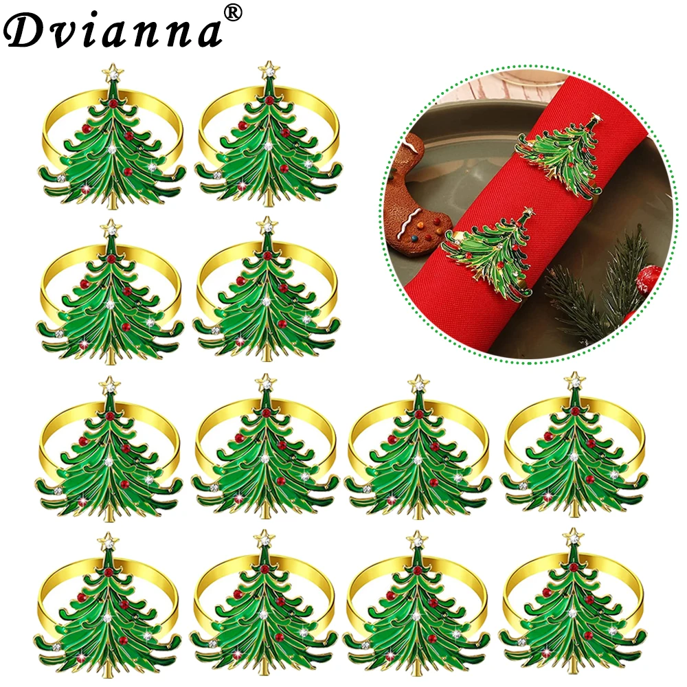 

Dvianna 12Pcs Christmas Napkin Rings Christmas Tree Napkin Rings Holders for Wedding Holiday Dinners Parties Decor HWC60