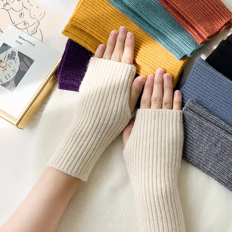 Women Stylish Hand Warmer Winter Gloves Arm Crochet Knitting Mitten Warm Fingerless Glove Twist Pattern Half Finger Gloves T73 images - 6