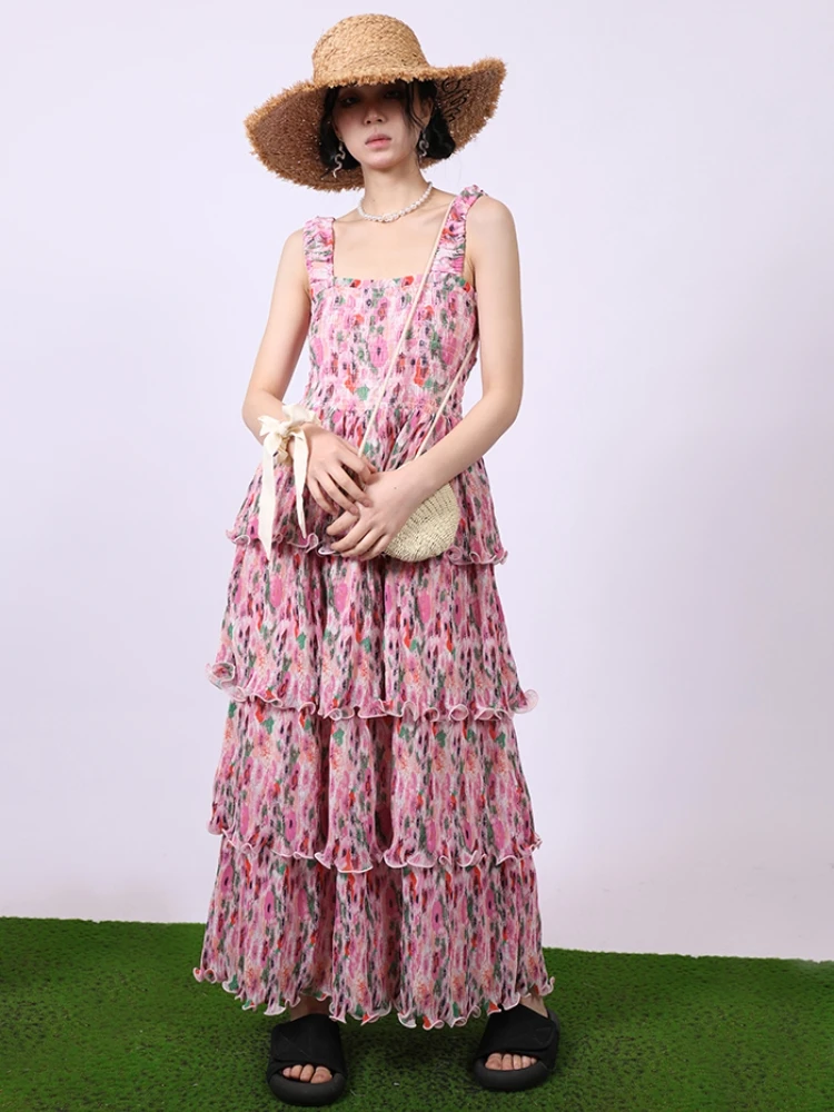 

Женское богемное платье с цветочным принтом, элегантное праздничное платье-макси с пышной юбкой и 4 слоями листьев лотоса, лето 2023