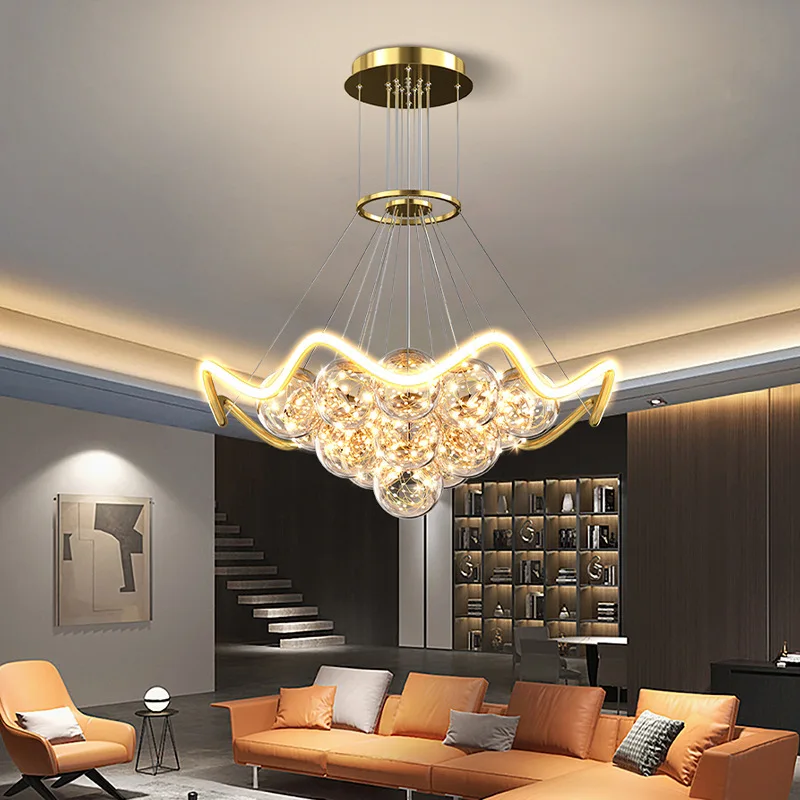 

2023 new living room chandelier modern minimalist light luxury hall lamp full of stars bedroom study ring magic bean lamp