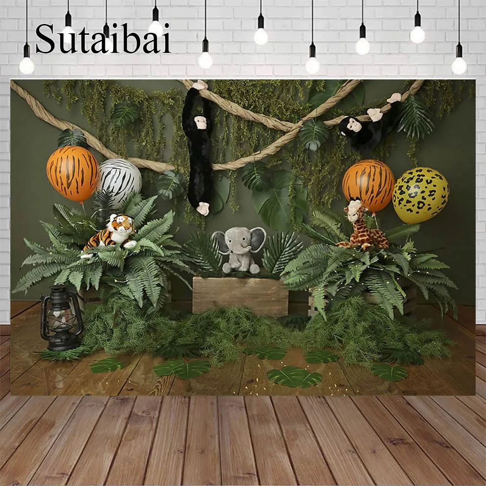 

Photography Background Safari Forest Jungle Animals Boy 1st Birthday Party Cake Smash Decor Backdrop Photo Studio Props