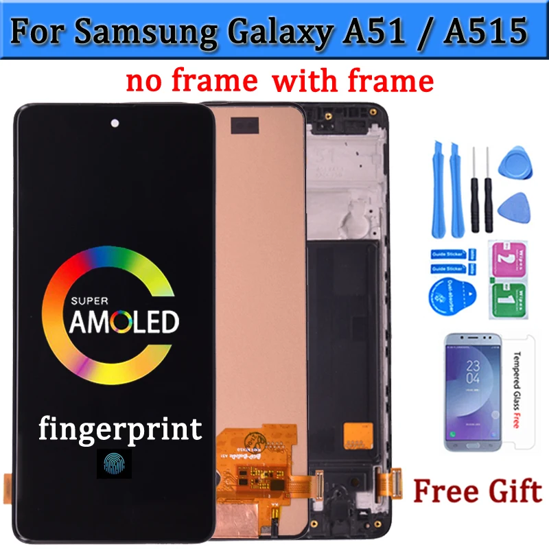 Super AMOLED для Samsung Galaxy A51 A515 LCD A515F A515F/DS A515FD ЖК-дисплей сенсорный экран с рамкой