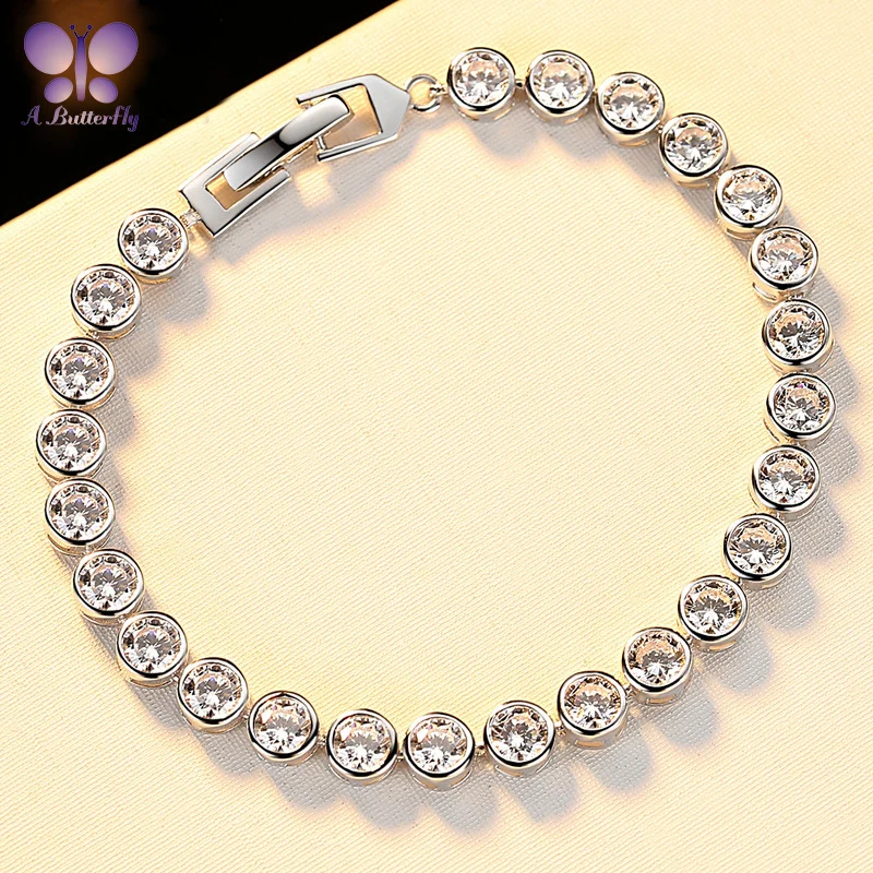 

A Butterfly 925 Sterling Silver Bubble Tennis Bracelet 4mm SONA Simulated Diamonds Women's Birthday Gift Fine Jewelry