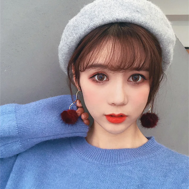 

2023 New Autumn/Winter Plush Ball Earrings for Women Long Curved Copper Wire Dangle Earrings Jewelry for Women