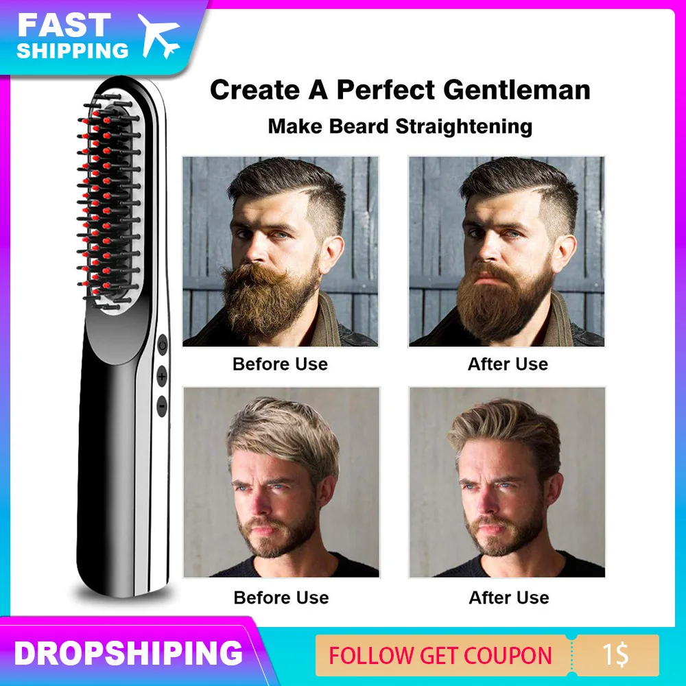 

Beard Hair Straightening Brush Hot Heated Comb Men Beard Multifunctional Straightener Ceramic Comb Quick Hair Styler