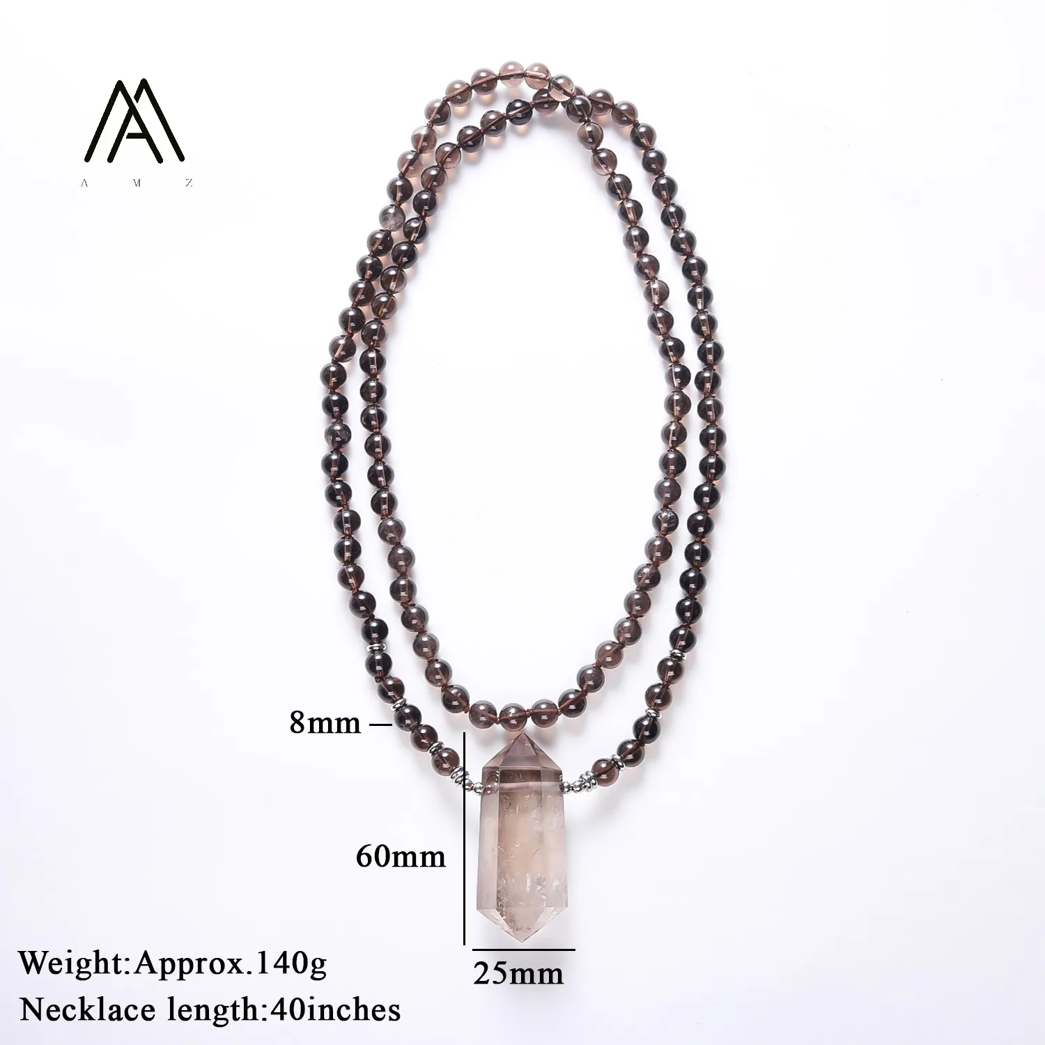 AMZ-ZJ19 Ожерелье из дымчатого кварца для женщин, натуральный камень, ювелирное украшение, подарок, подвеска с двойным концом, ручная работа, плетеное ожерелье (art.: 3920dc5fb3159) - 3920dc5fb3159