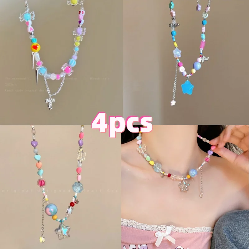 

Colorful Star Y2K Love Necklace Sweet Cool Women's Summer Spice Girl Net Red Necklace Light Luxury Niche Design Clavicle Chain