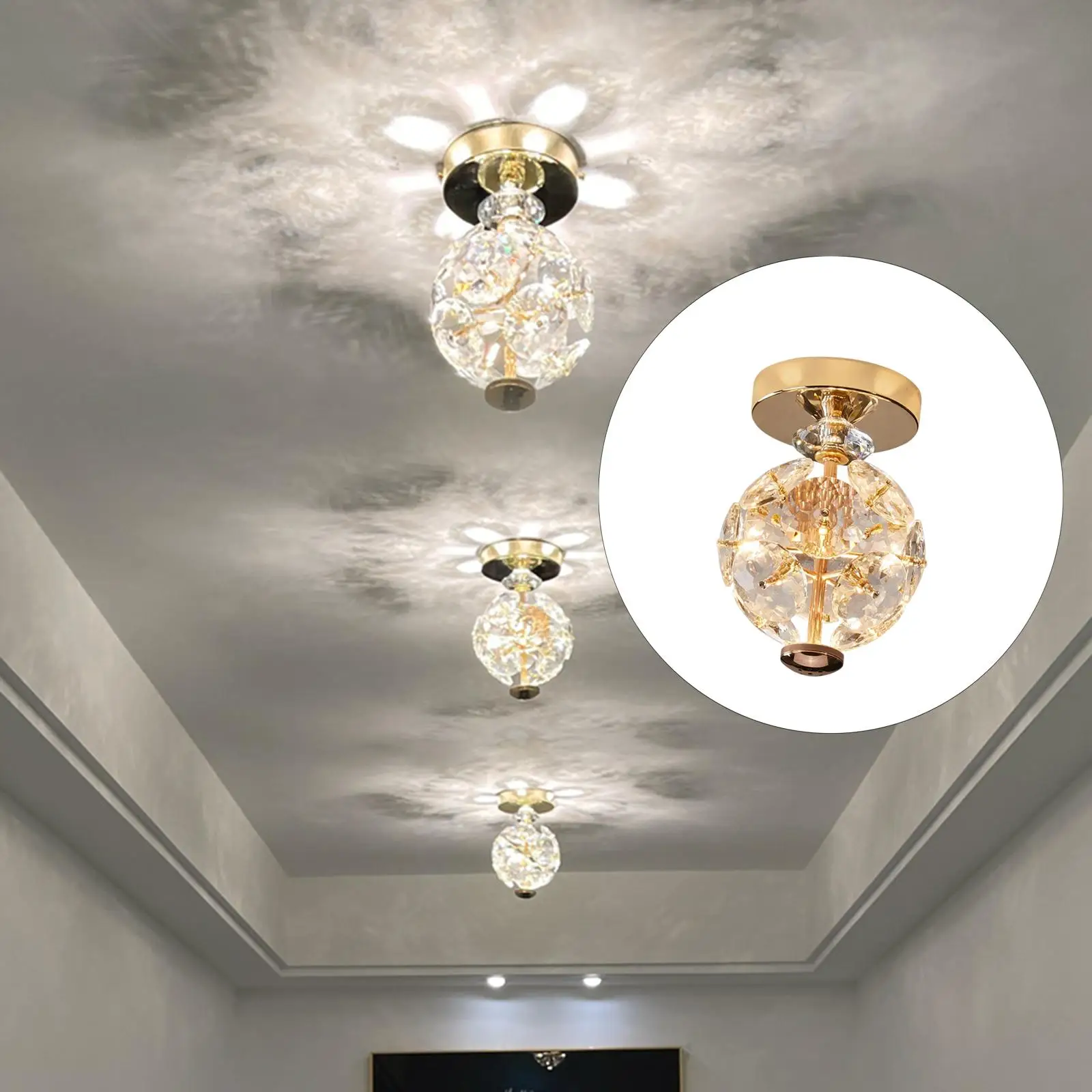 

Elegant LED Ceiling Light Ceiling Lamp Dimmable Crystal Round Shade Indoor Lighting for Dining Room Bedroom Hallway Entryway
