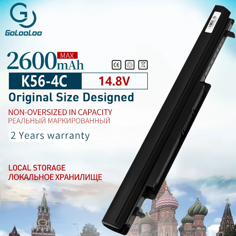 Golooloo 2600mAh A32-K56 Аккумулятор для ноутбука ASUS K46 K46C K46CA K46CM K56 K56CA K56CM S46C S56C R505CA A41-K56 A42-K56