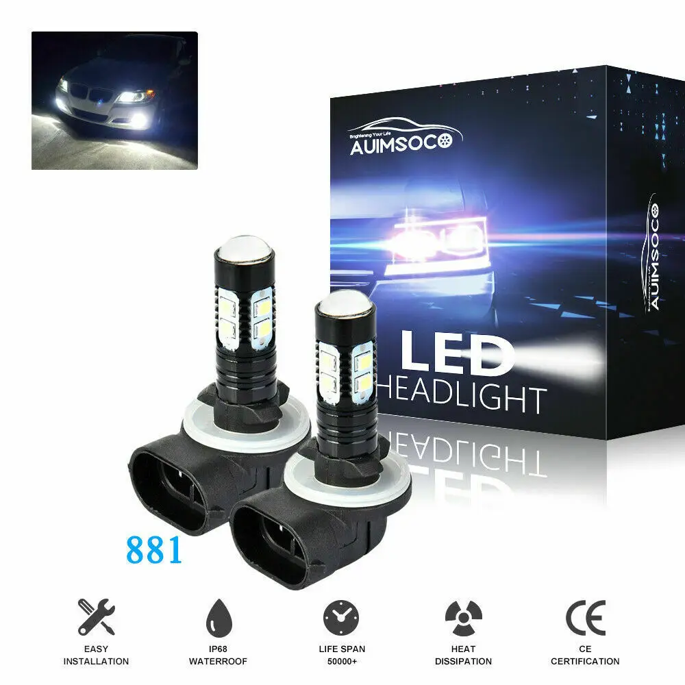 2 PCS 881 LED Fog Light Driving Bulbs 862 886 889 894 896 Xenon White 6000K Car Headlight H1 H8 H9 H11 1600LM 50W High Low Beam