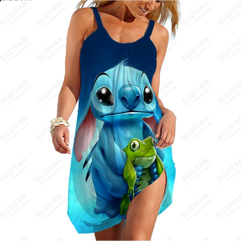 

Женское летнее короткое платье на бретельках, свободное ТРАПЕЦИЕВИДНОЕ платье без рукавов с 3D принтом Диснея, пуловер с круглым вырезом, большой размер 5XL и Минни, 2023