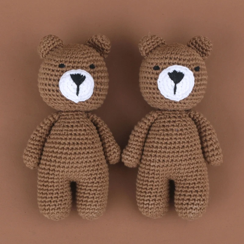 

Baby Crochet Bear Stuffed Animal Sleeping Brown Bear Hand-Knit Toy Newborn Sleep Aid Gift Photography Prop