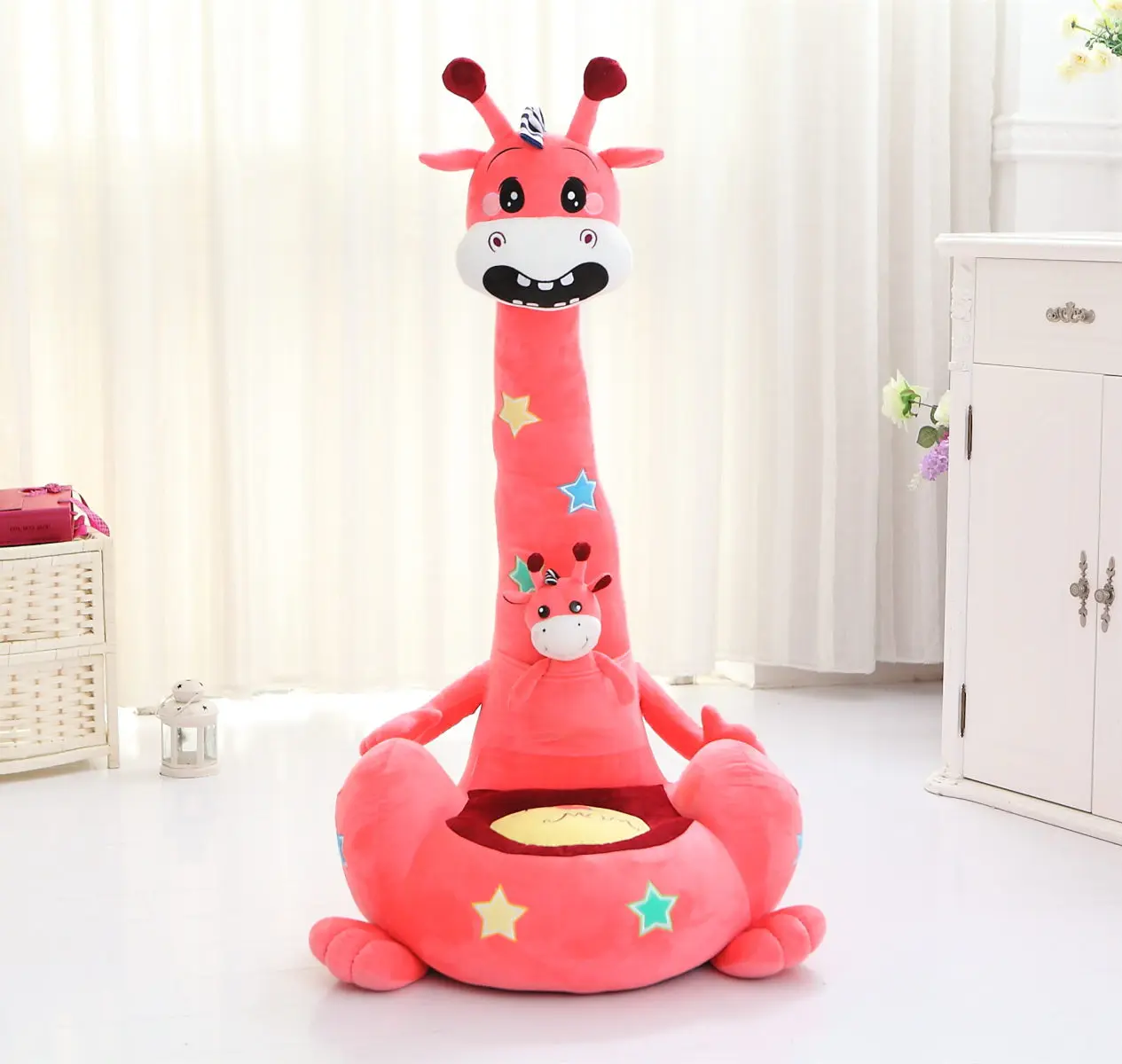 

[Funny] Very cute cartoon soft animal giraffe fox dinosaur Sofa chair cotton stuffed plush toy doll Adult and child can sit