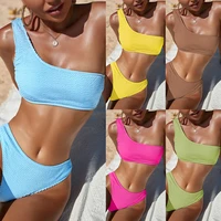 2022 one shoulder high waist bikini sexy swimsuit suits women solid brazilian bikinis set