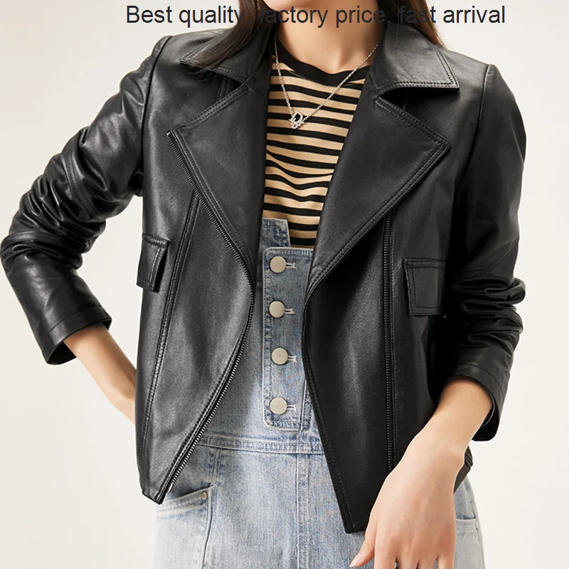 

Женская короткая куртка из натуральной овечьей кожи, однотонная винтажная куртка в стиле ретро, 2023