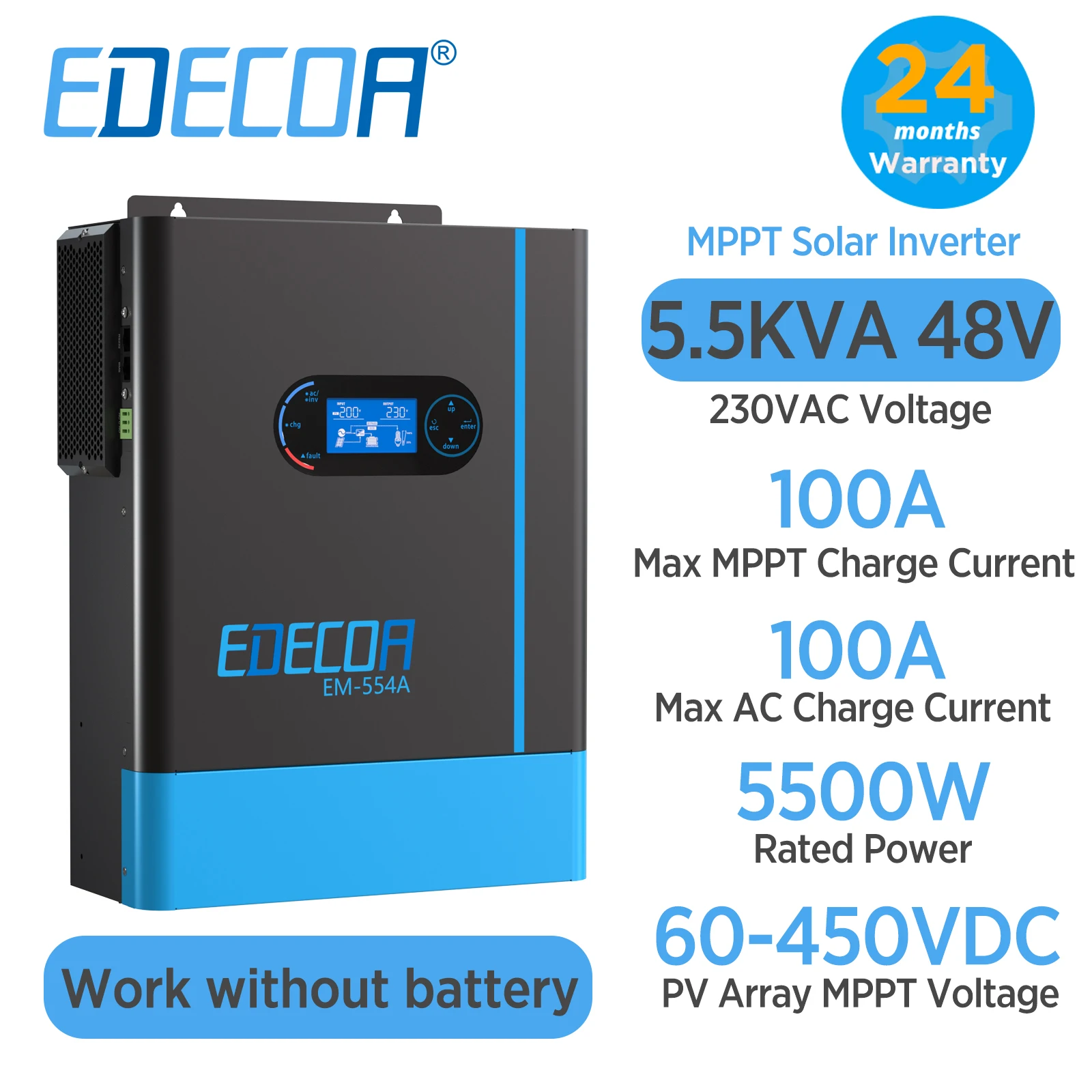 EDECOA 5500W гибридный солнечный инвертор 48V 220V 230V MPPT 100A солнечное зарядное устройство