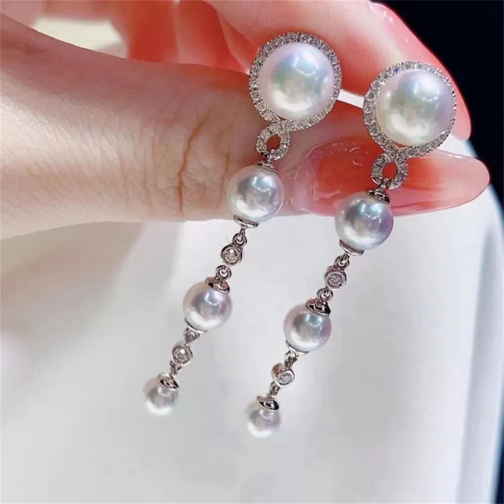 

DIY Pearl Earnail Accessories S925 Sterling Silver Jewelry Multi Bead Fashion Earrings Women's Empty Fit 5-9mm Beads