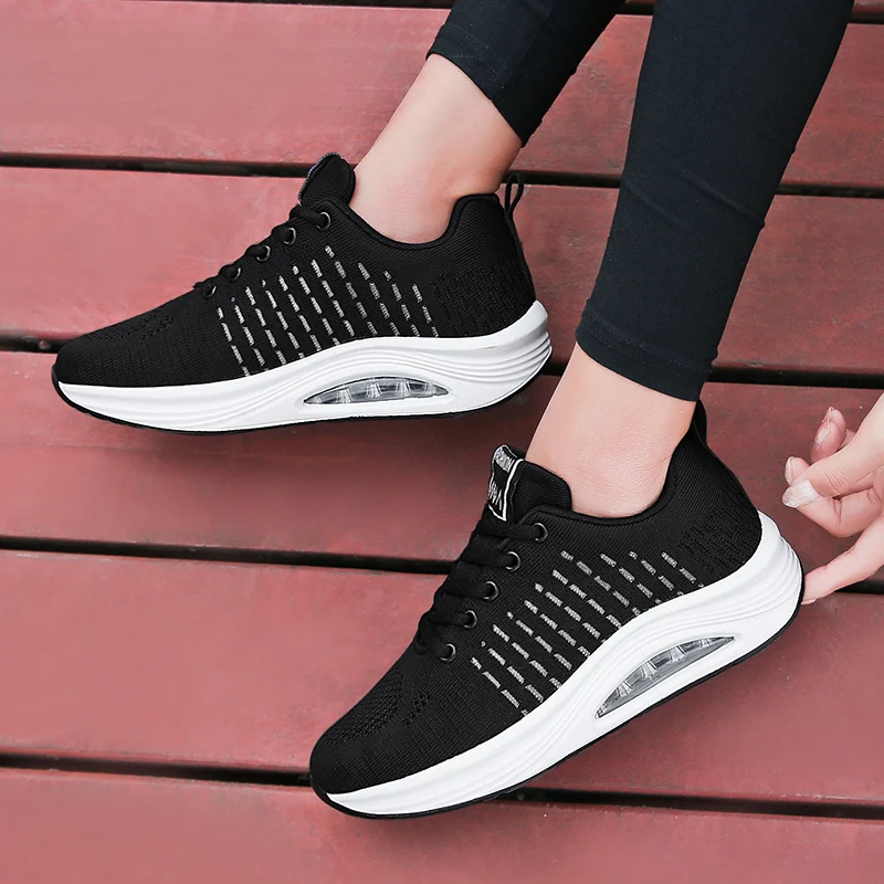 AIRAVATA Women Sneakers Breathable Walking Shoes Fashion Air Cushion Thick Bottom Outdoor Tennis Sports Shoe