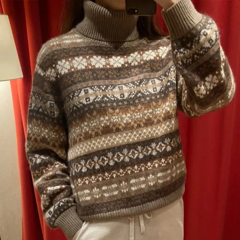 NIGO женский весенне-осенне-зимний винтажный кашемировый свитер с высоким воротом