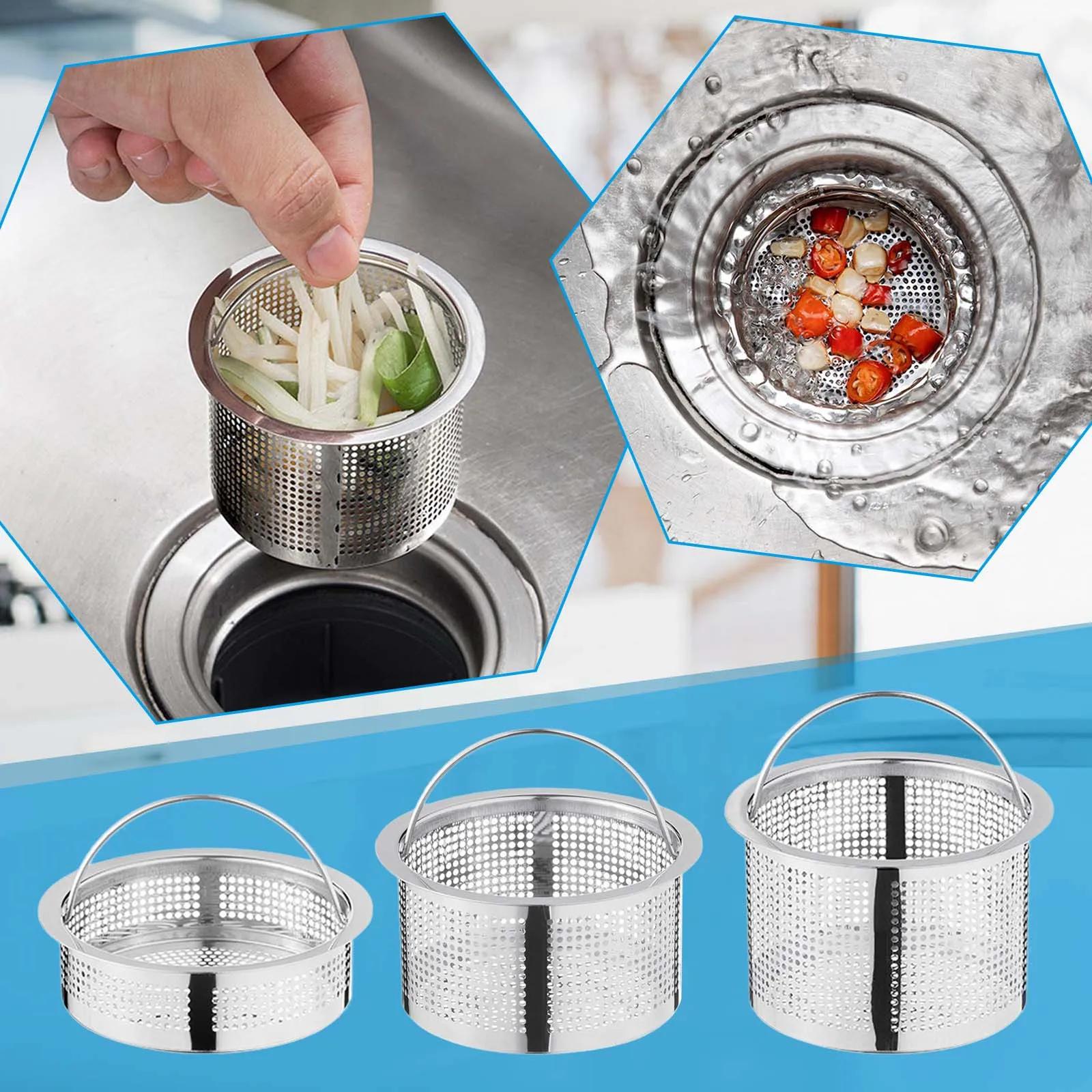 

Mesh Basket Kitchen Sink Drain Strainer Stainless Steel Large Basket Food Catcher Fast Flow And Effective Full Mesh Basket #50