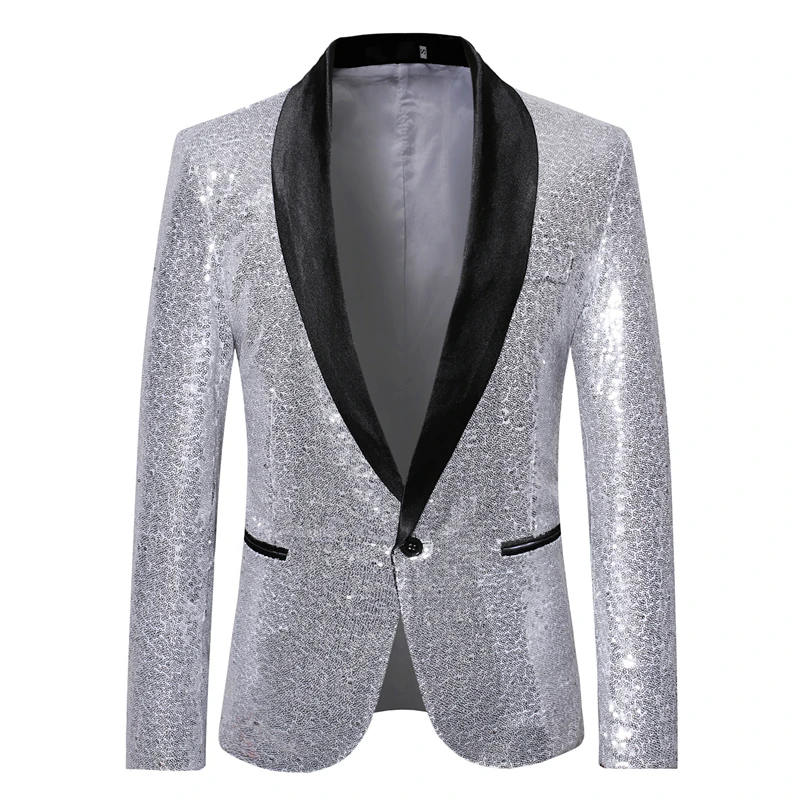 

Men New Gold Silver Sequin Shiny Blazers Suit Jacket Men Fashion Night Club DJ Stage performances Wedding party Jacket Coat