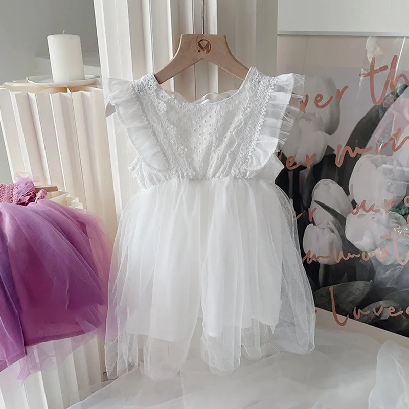 

Summer Kids Dresses For Girls Summer Girl Mesh Dress Child Baby Sweet Sleeveless Princess Dress Designer Dress Baby Girl Clothes