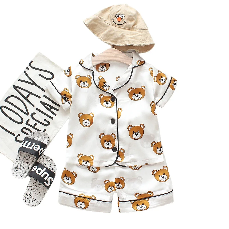

костюм для мальчика пижама детская Пижамный комплект детский атласный, футболка и шорты, мультяшный рисунок, на возраст 6-4 года