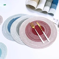 4pcs nordic round woven placemats cotton yarn gradient dining table mats disc bowl pads heat resistant drinks coasters kitchen