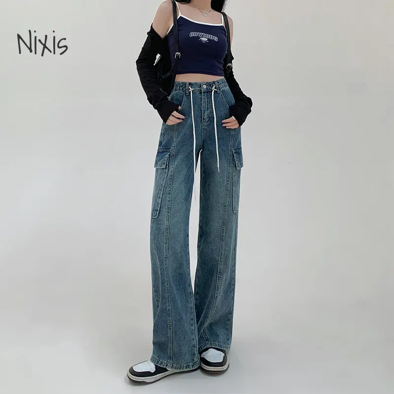 Y2k Street Style Cargo Jeans Women's Clothing Baggy High Waist Denim Trousers Spring Fashion Retro Straight Wide Leg Pants