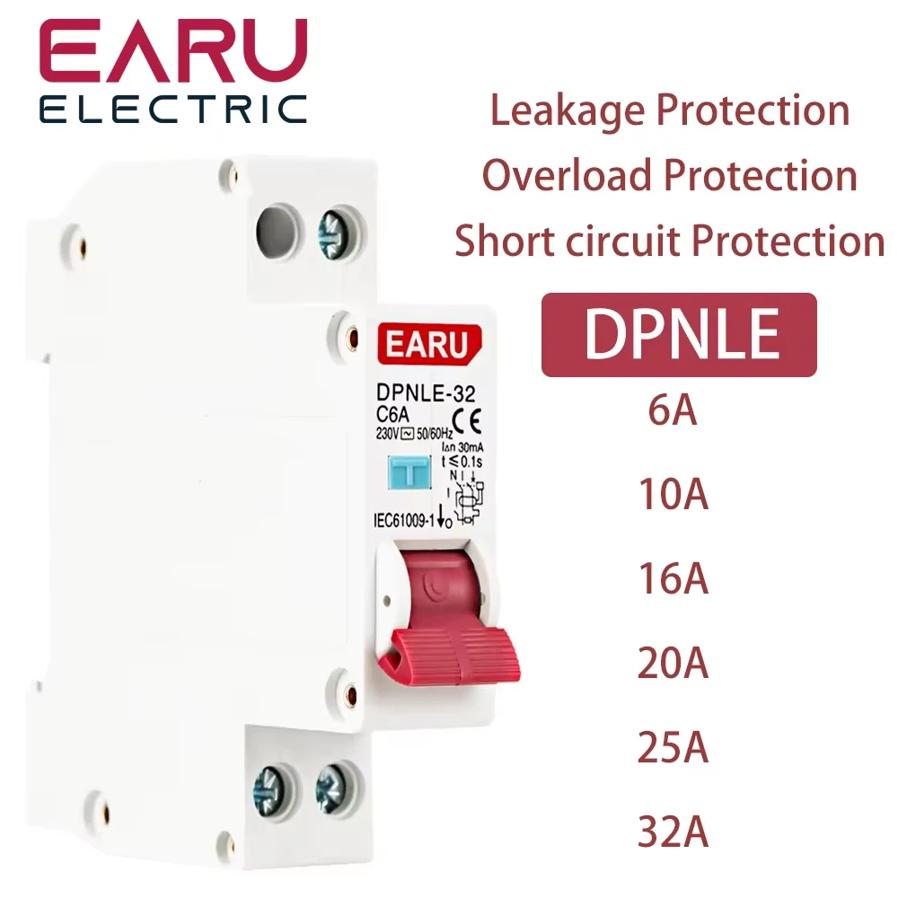 

Автомат защити цепи EARUELECTRIC Остаточный ток 1P+N 6kA 230V
