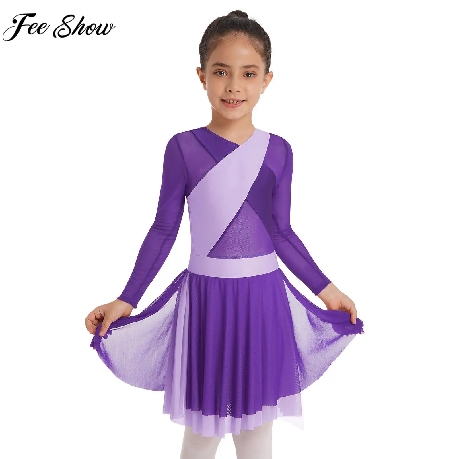 Детский Лирический танцевальный костюм с длинным рукавом для девочек