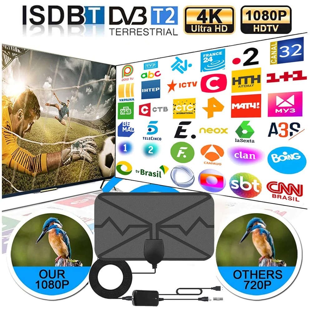 Kebidumei Antenna TV Digital Antena HDTV 4k Interior Indoor HD High Signal Amplified Booster Satellite Receiver Miles Aerial